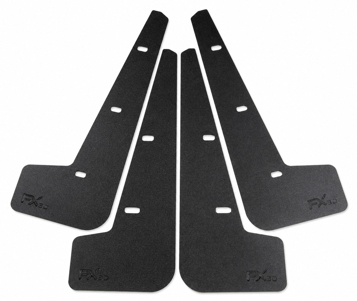 Set of four black FX3D rock guards for the Hyundai Elantra N, with mounting slots and embossed logos