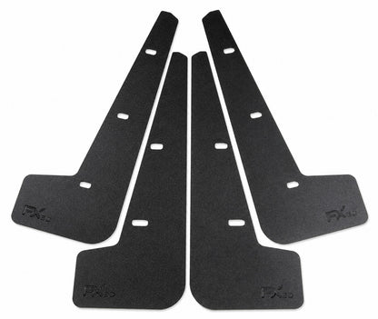 Set of four black FX3D rock guards for the Hyundai Elantra N, with mounting slots and embossed logos